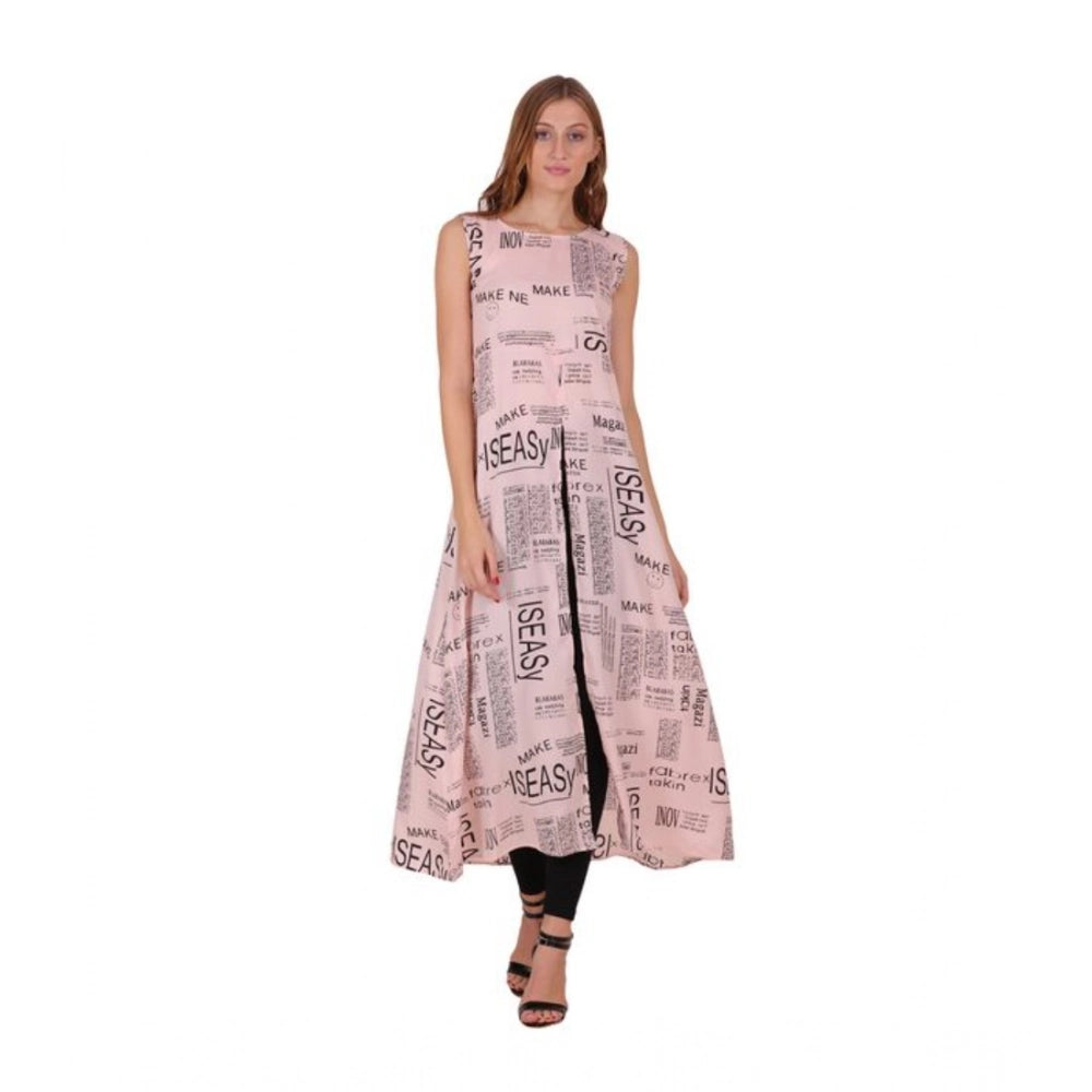 Women's Casual Crepe Sleeveless Slit Dress (Light Pink) - VANSHELLE