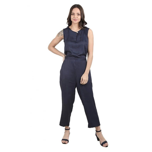 Women's Casual Crepe Sleeveless Jump Suit (Navy Blue) - VANSHELLE
