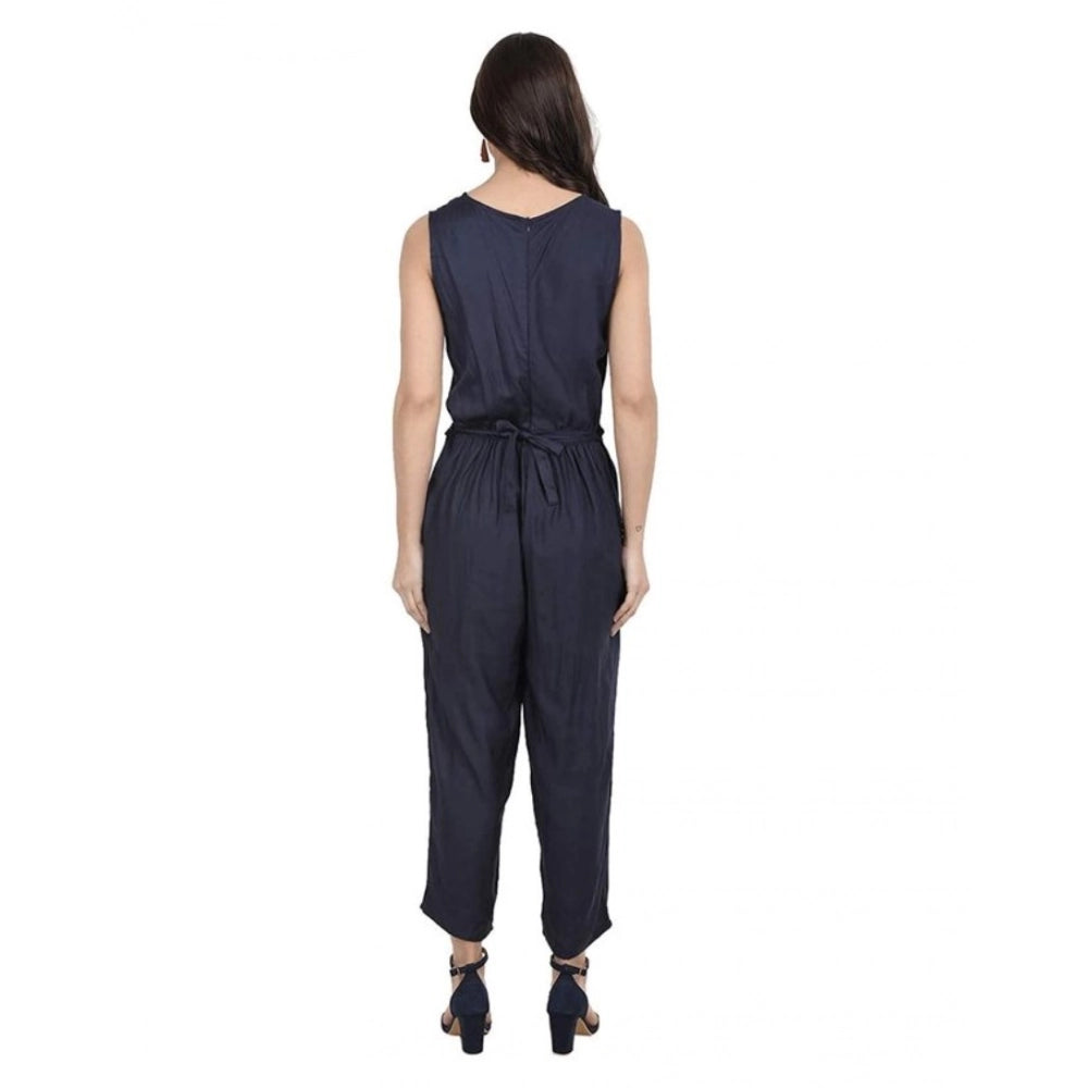 Women's Casual Crepe Sleeveless Jump Suit (Navy Blue) - VANSHELLE