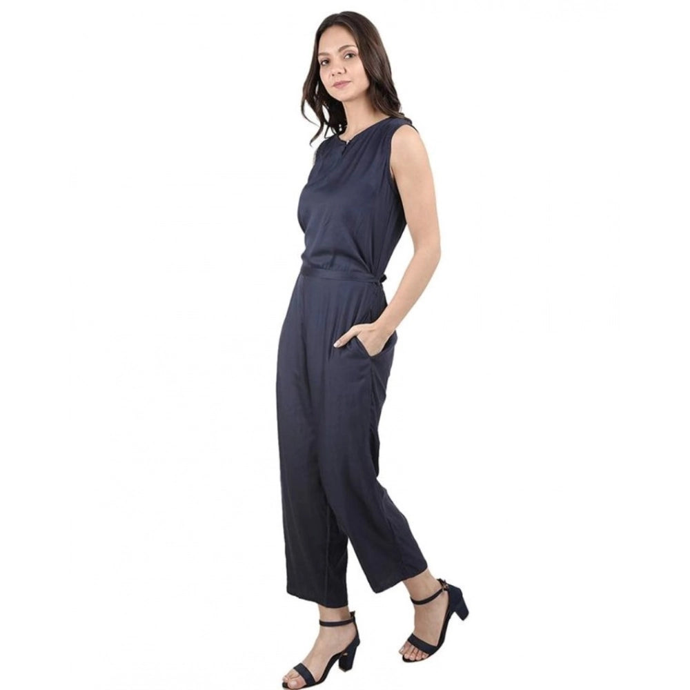 Women's Casual Crepe Sleeveless Jump Suit (Navy Blue) - VANSHELLE