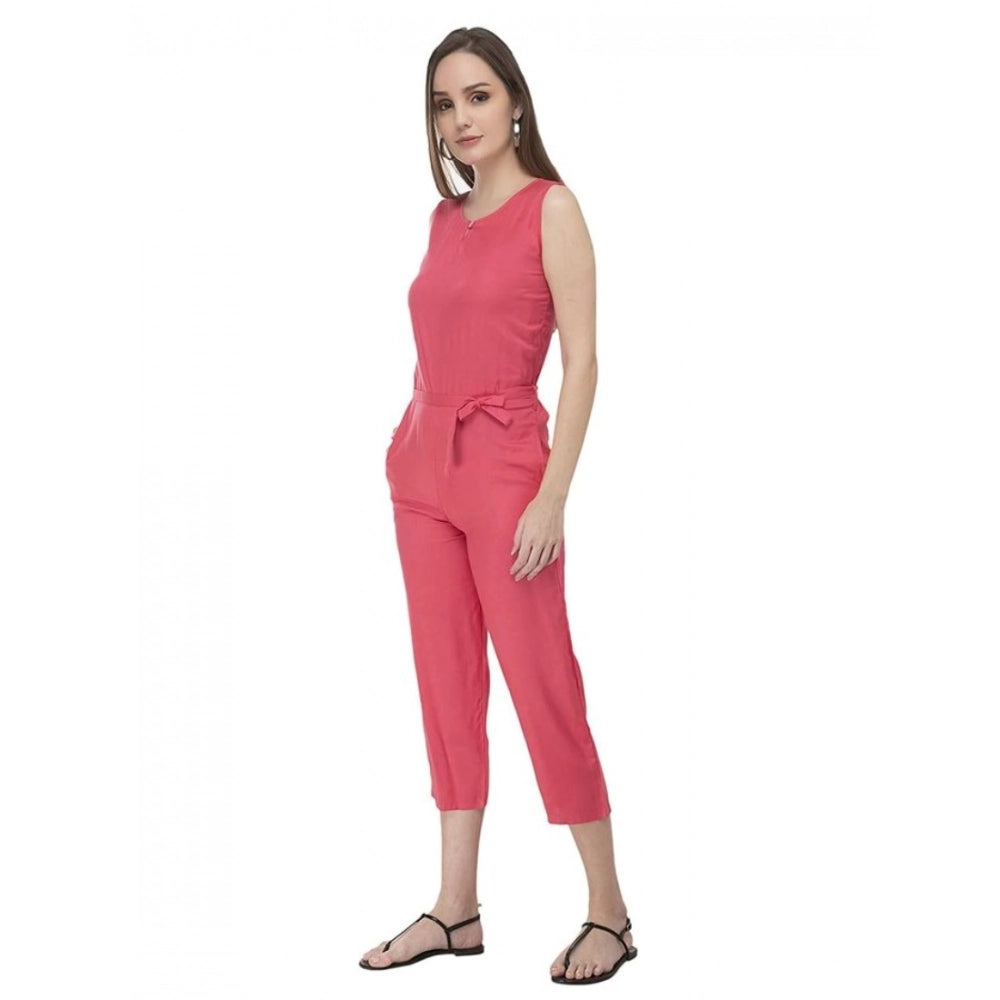 Women's Casual Crepe Sleeveless Jump Suit (Pink) - VANSHELLE