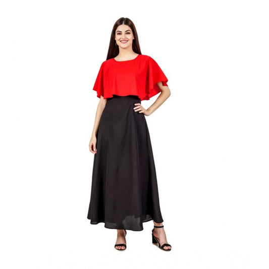 Women's Casual Crepe Sleeveless Cape Dress (Red) - VANSHELLE