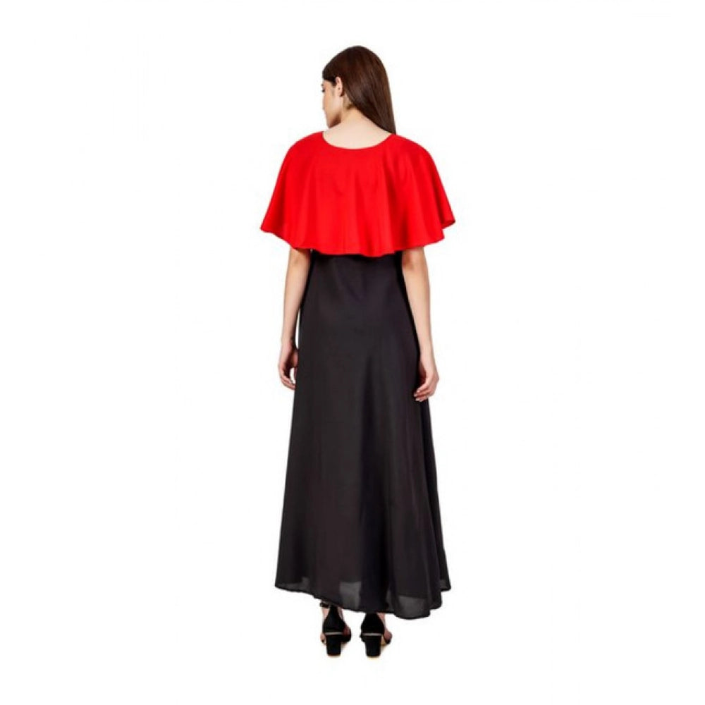 Women's Casual Crepe Sleeveless Cape Dress (Red) - VANSHELLE