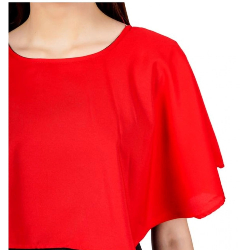 Women's Casual Crepe Sleeveless Cape Dress (Red) - VANSHELLE