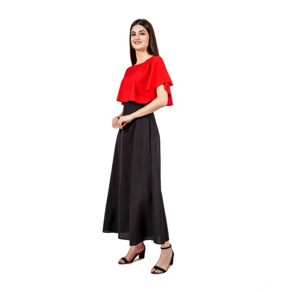 Women's Casual Crepe Sleeveless Cape Dress (Red) - VANSHELLE
