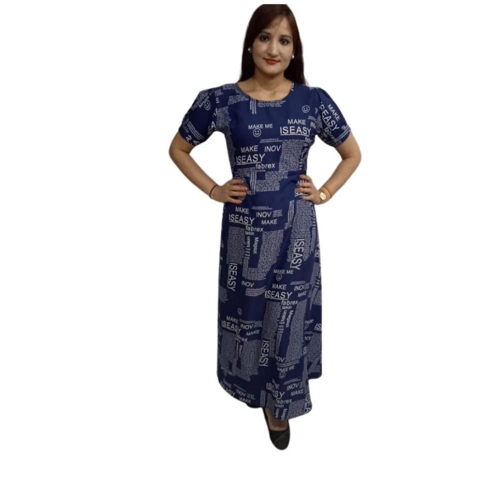 Women's Casual Crepe Half Sleeves Dress (Blue) - VANSHELLE