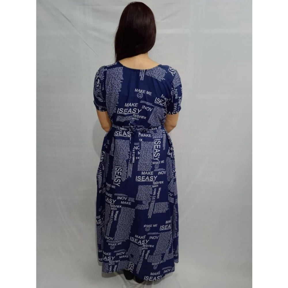 Women's Casual Crepe Half Sleeves Dress (Blue) - VANSHELLE
