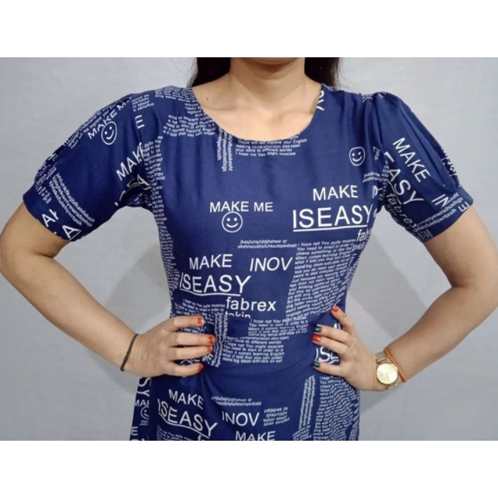 Women's Casual Crepe Half Sleeves Dress (Blue) - VANSHELLE