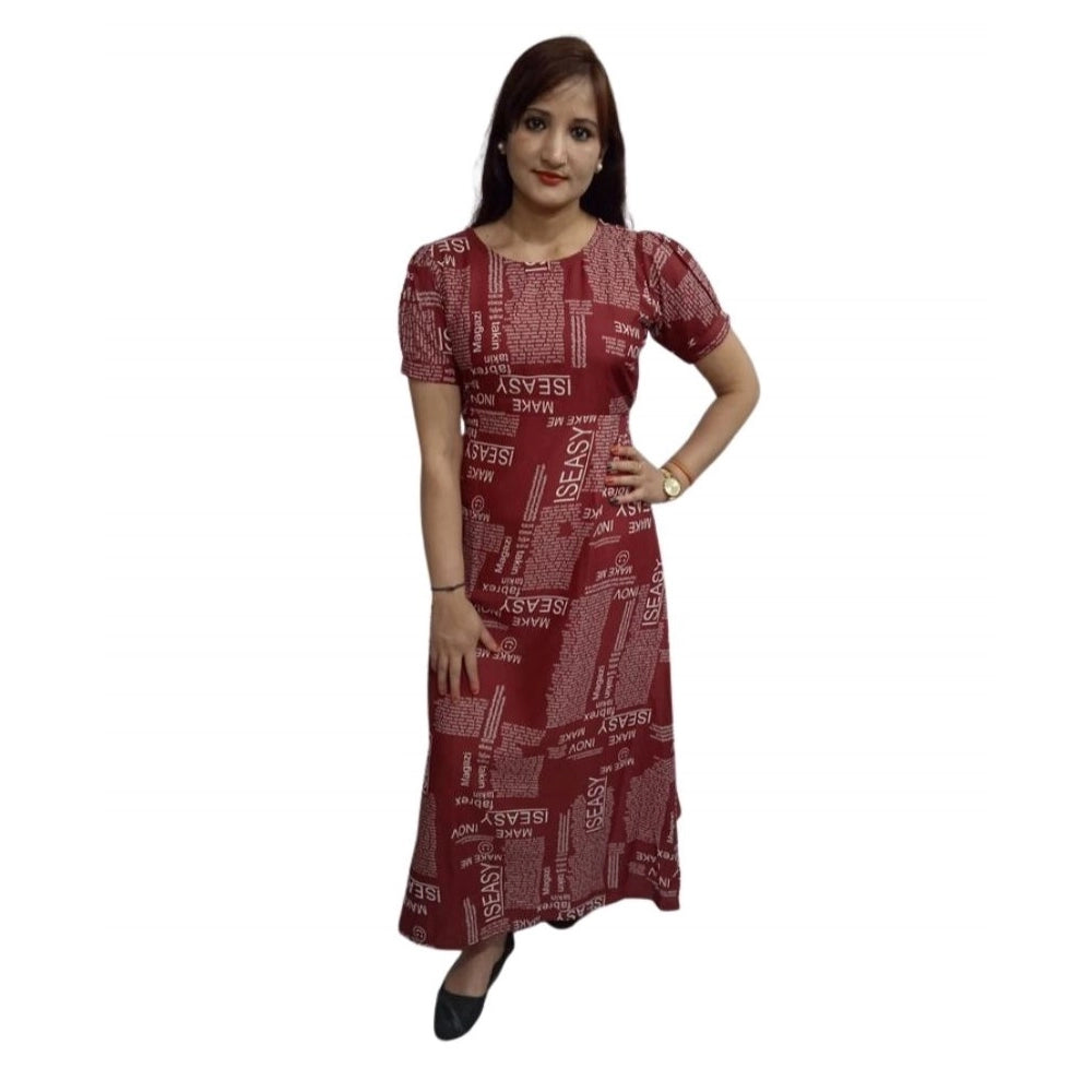Women's Casual Crepe Half Sleeves Dress (Maroon) - VANSHELLE