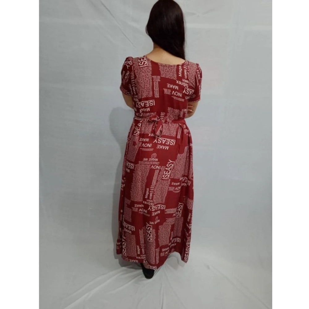 Women's Casual Crepe Half Sleeves Dress (Maroon) - VANSHELLE