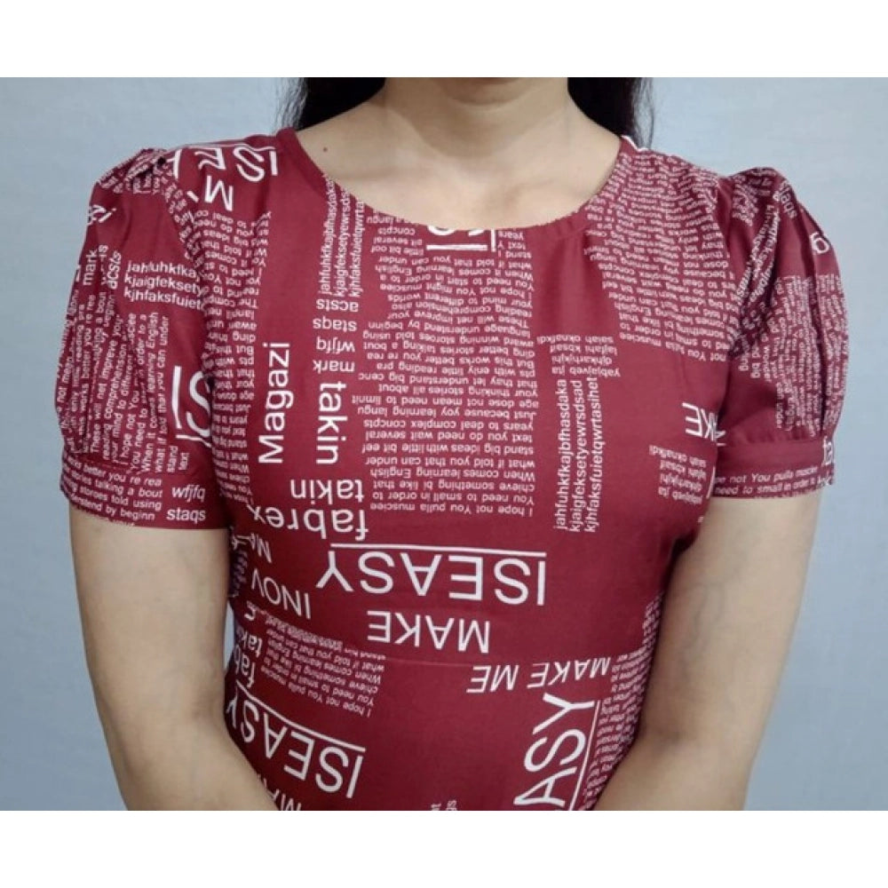 Women's Casual Crepe Half Sleeves Dress (Maroon) - VANSHELLE