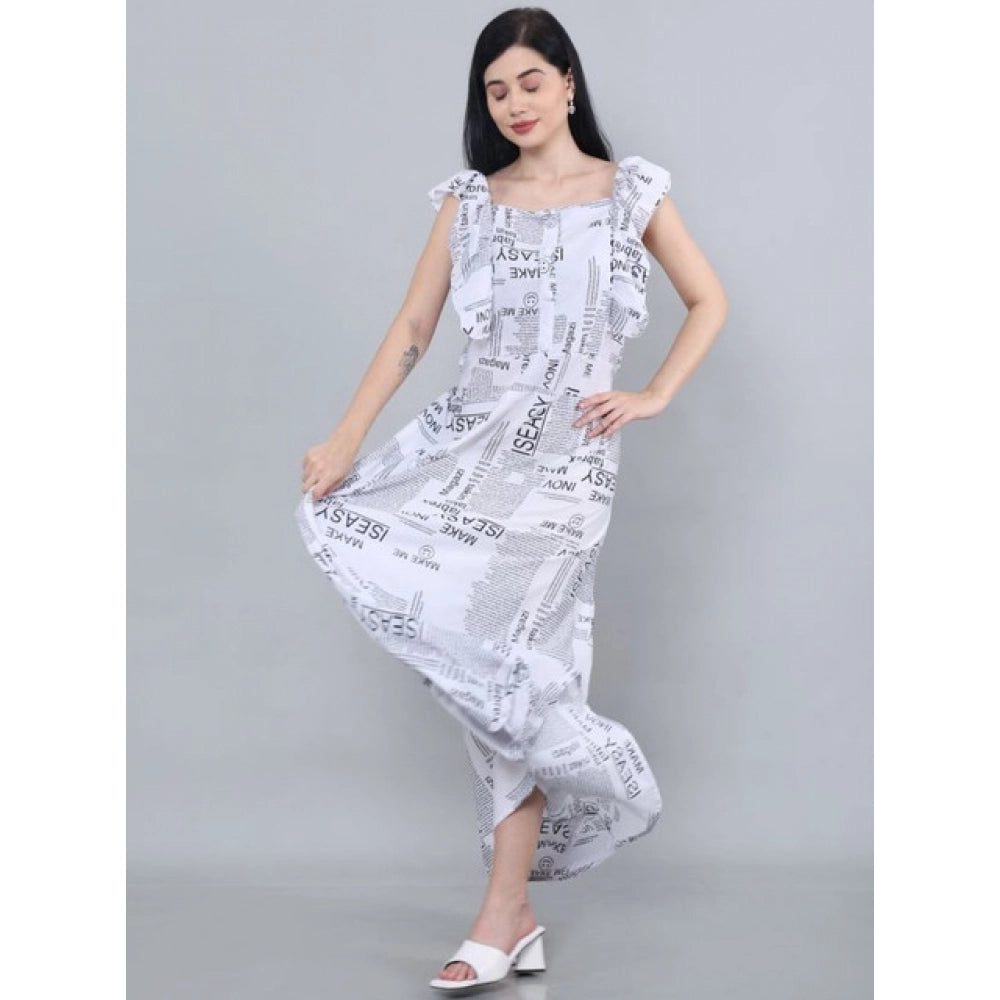 Women's Casual Crepe Sleeveless Dress (White) - VANSHELLE