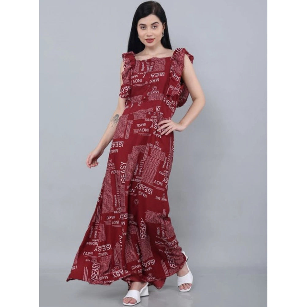 Women's Casual Crepe Sleeveless Dress (Maroon) - VANSHELLE