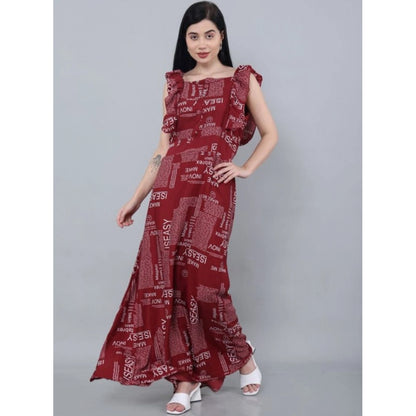 Women's Casual Crepe Sleeveless Dress (Maroon)