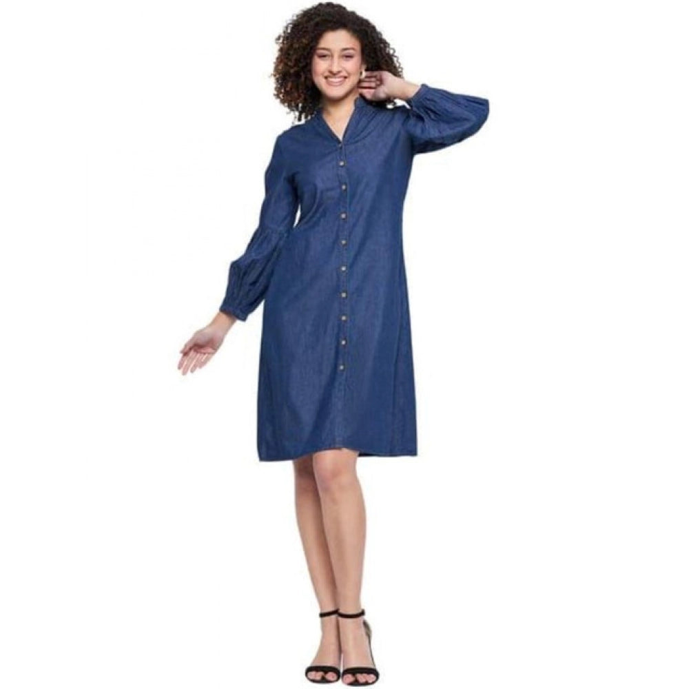Women's Casual Denim Full sleeve Dress (Blue) - VANSHELLE