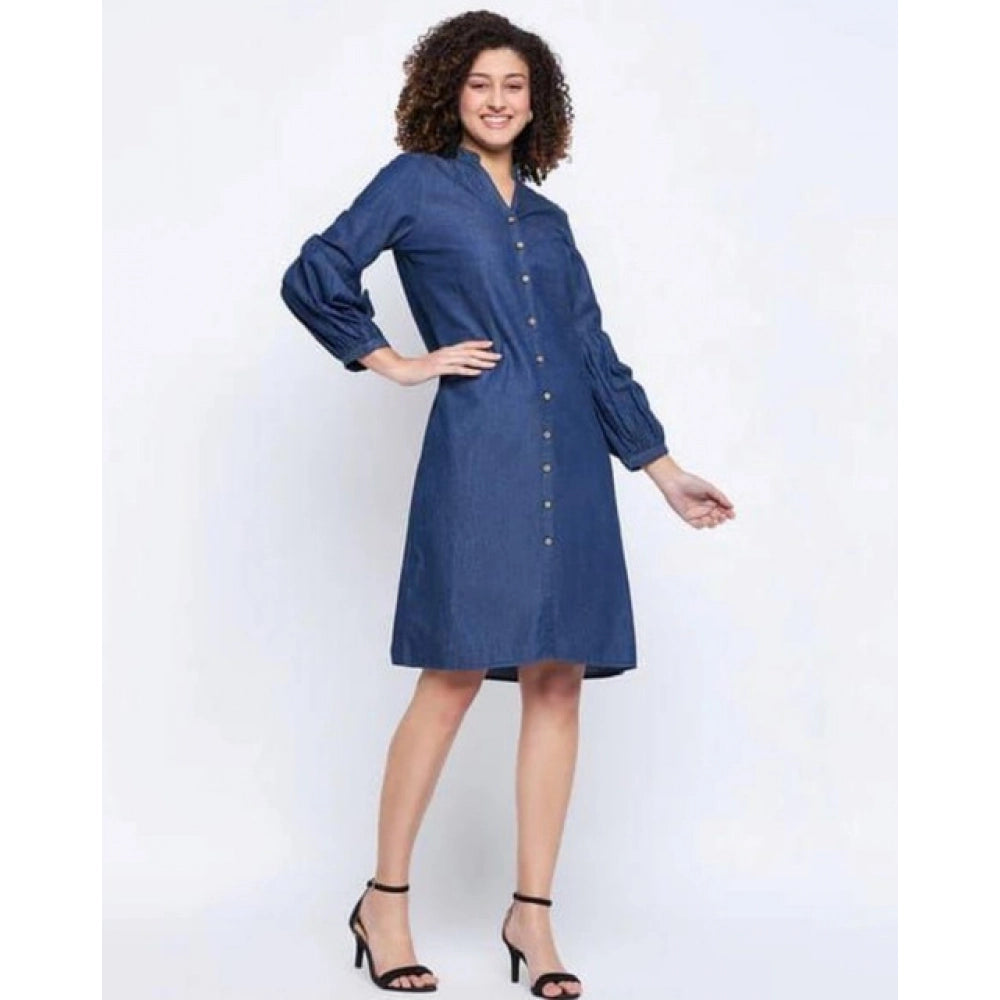 Women's Casual Denim Full sleeve Dress (Blue) - VANSHELLE