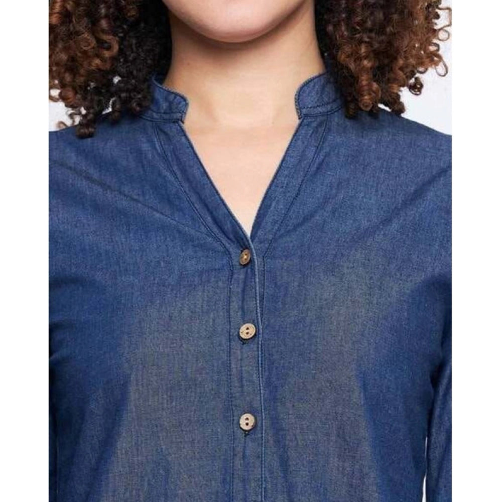 Women's Casual Denim Full sleeve Dress (Blue) - VANSHELLE