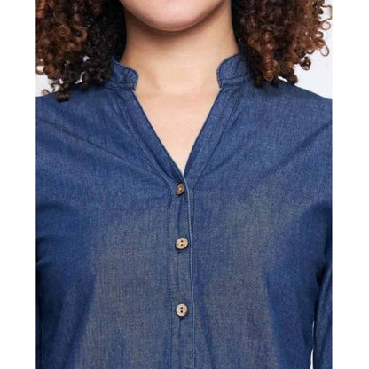 Women's Casual Denim Full sleeve Dress (Blue)