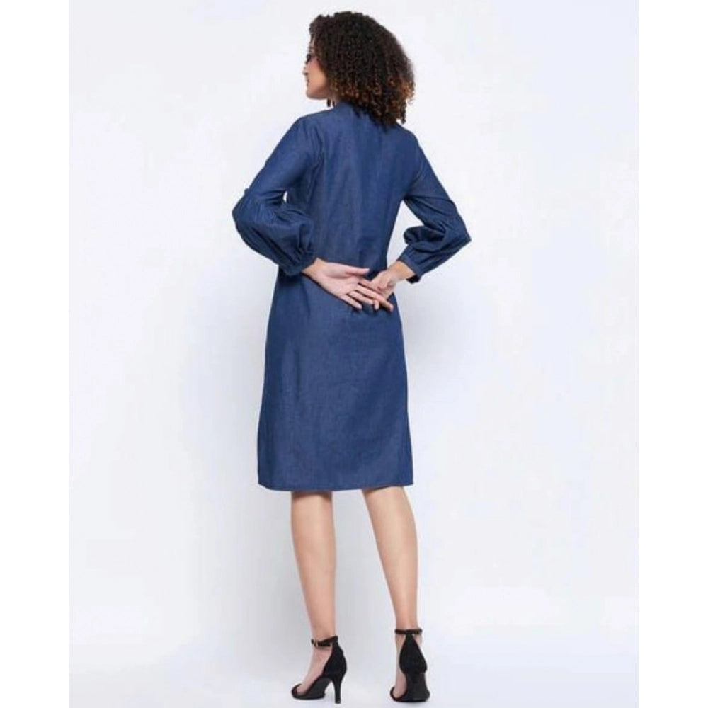 Women's Casual Denim Full sleeve Dress (Blue) - VANSHELLE