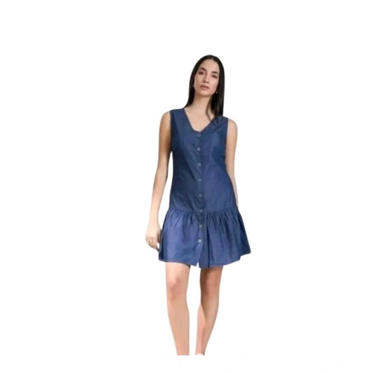 Women's Casual Denim Sleeveless Dress (Blue) - VANSHELLE