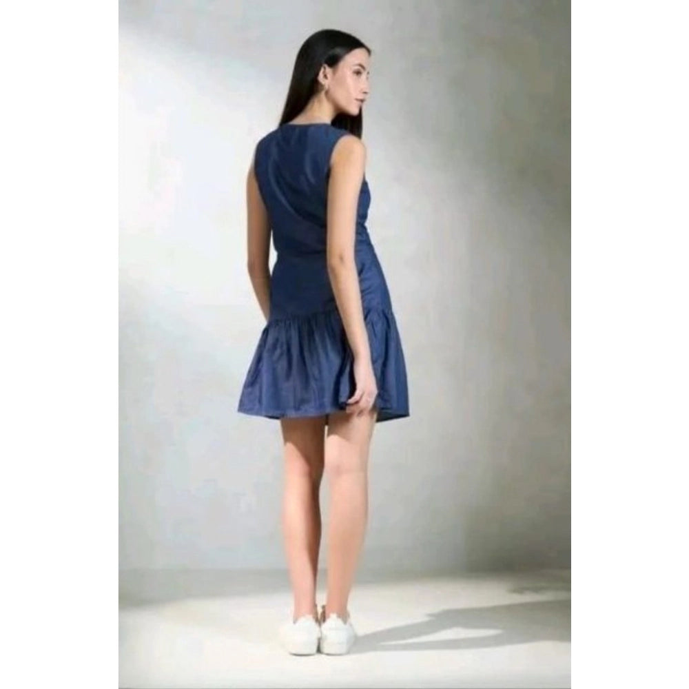 Women's Casual Denim Sleeveless Dress (Blue) - VANSHELLE