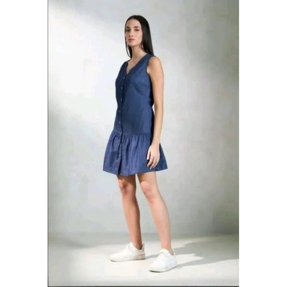 Women's Casual Denim Sleeveless Dress (Blue) - VANSHELLE