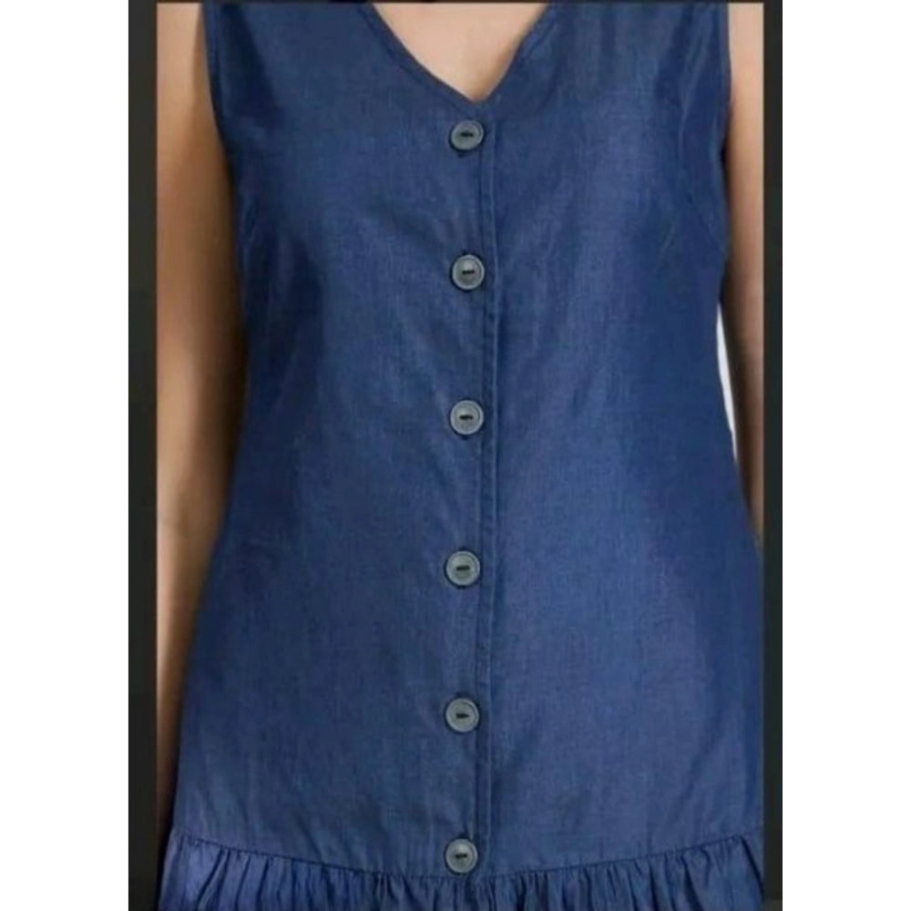 Women's Casual Denim Sleeveless Dress (Blue) - VANSHELLE