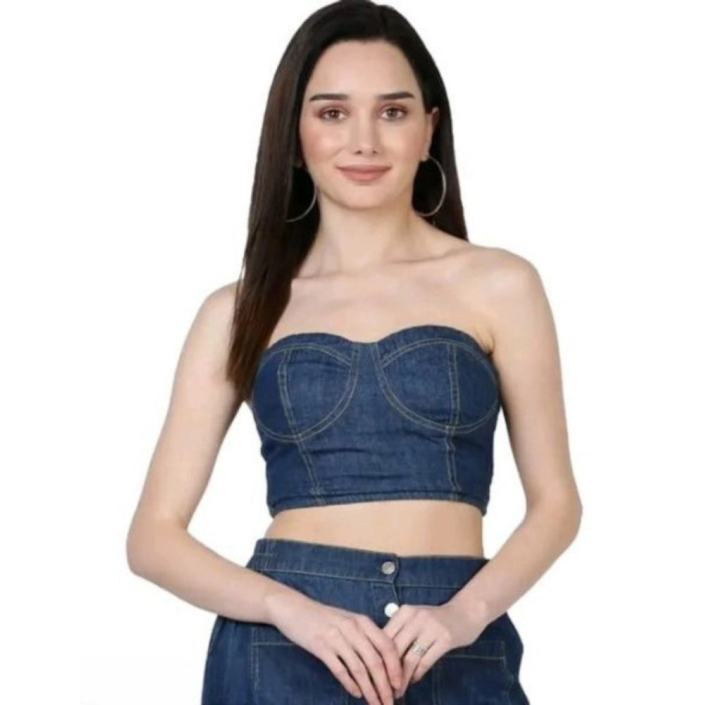 Women's Casual Denim Sleeveless Bluster Top (Blue) - VANSHELLE