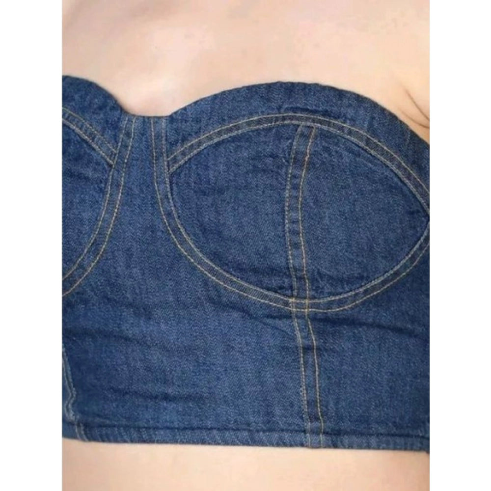 Women's Casual Denim Sleeveless Bluster Top (Blue) - VANSHELLE
