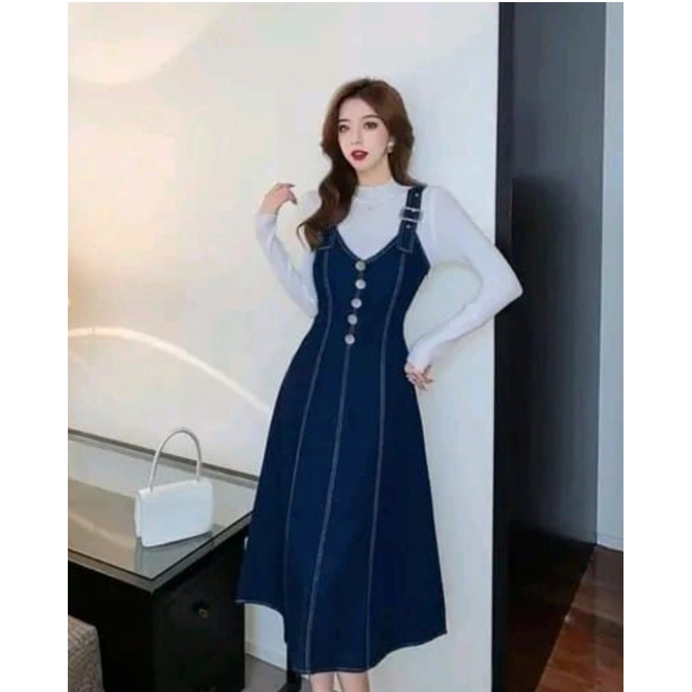 Women's Casual Denim Sleeveless Dress (Blue) - VANSHELLE