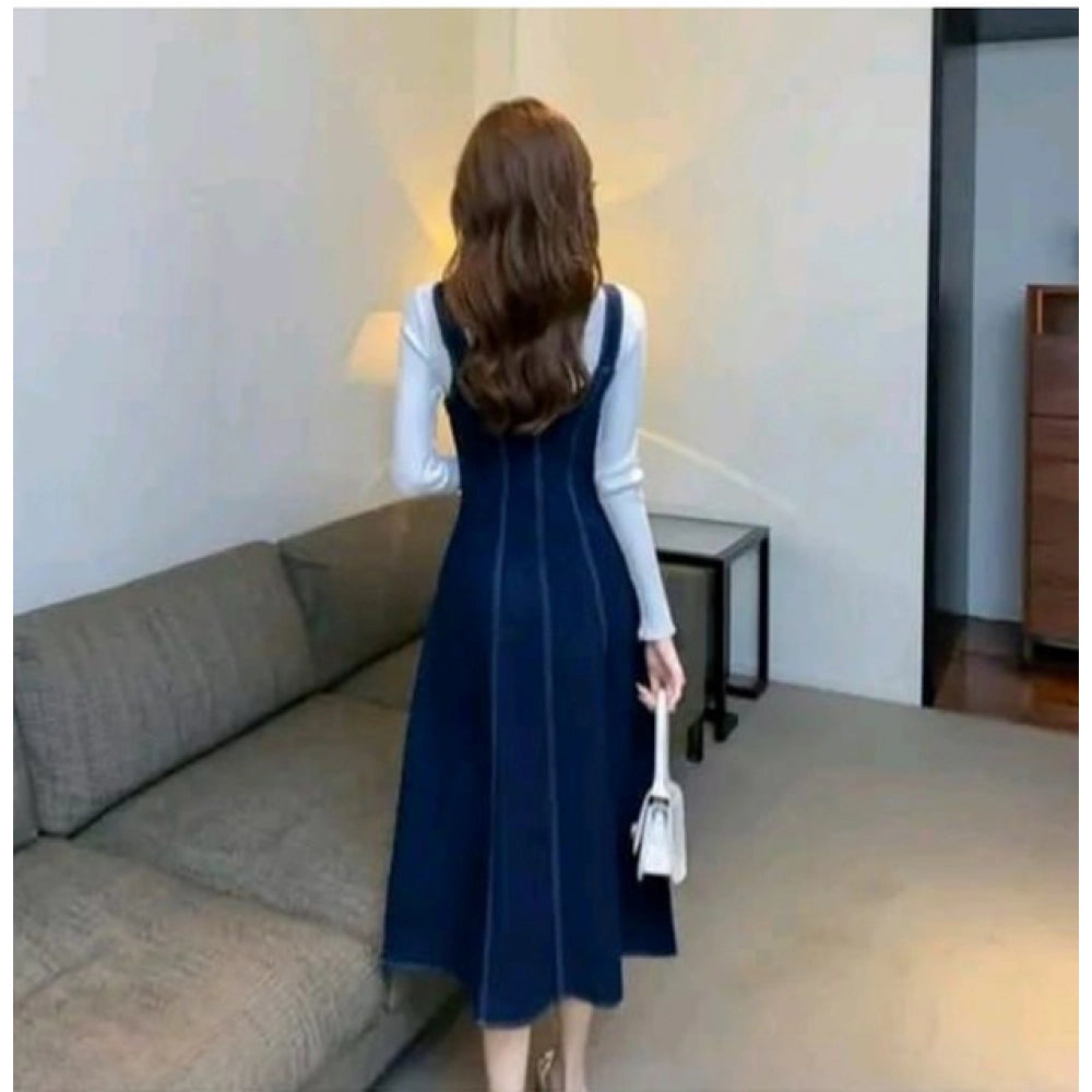 Women's Casual Denim Sleeveless Dress (Blue) - VANSHELLE