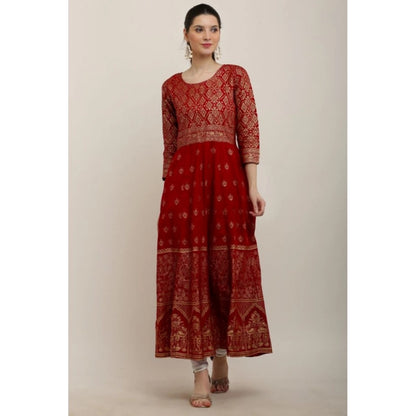 Women's Casual Rayon 3-4th Sleeves Anarkali Kurti (Red)