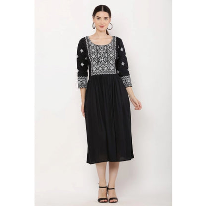Women's Casual Rayon 3-4th Sleeves Kurti (Black)