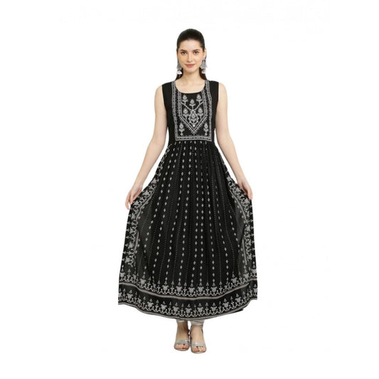 Women'S Casual Rayon Sleeveless Kurti (Black)
