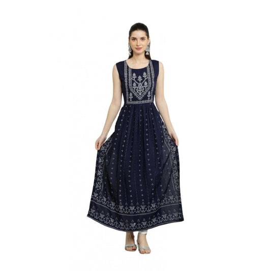 Women'S Casual Rayon Sleeveless Kurti (Blue)