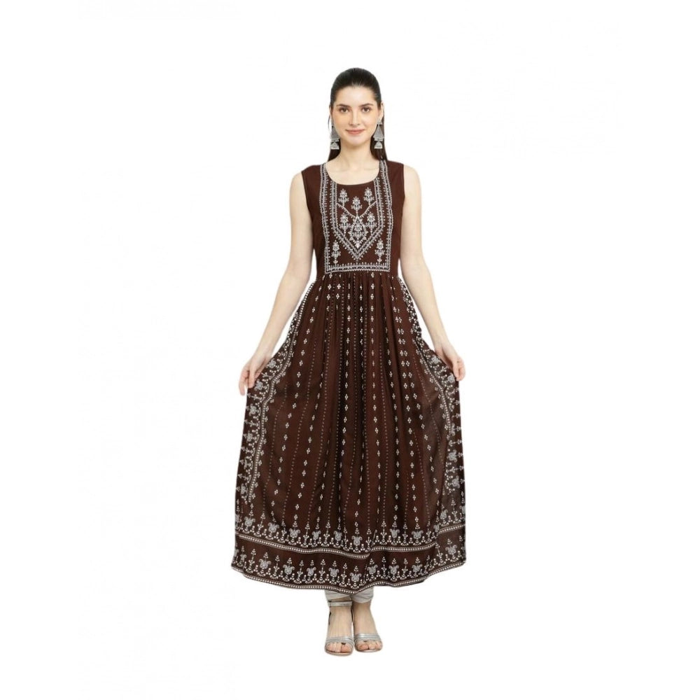 Women'S Casual Rayon Sleeveless Kurti (Brown)
