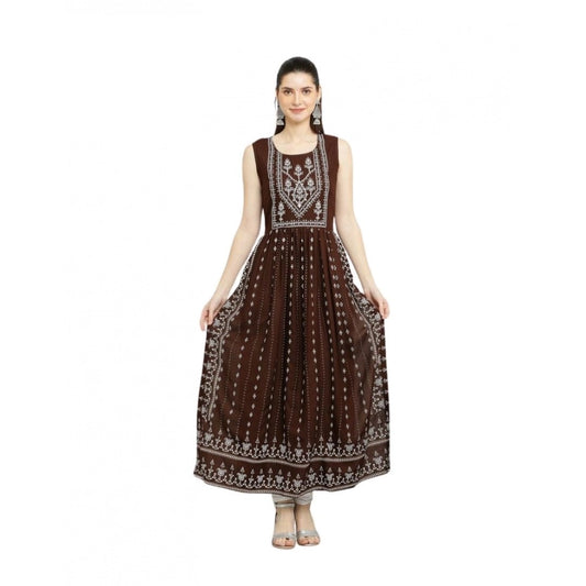 Women'S Casual Rayon Sleeveless Kurti (Brown)