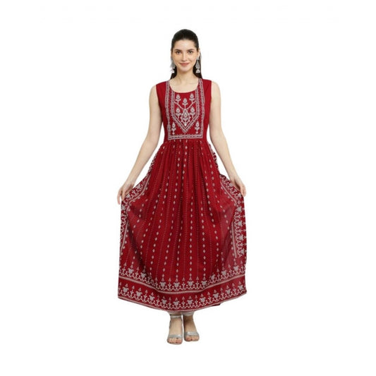 Women'S Casual Rayon Sleeveless Kurti (Maroon)