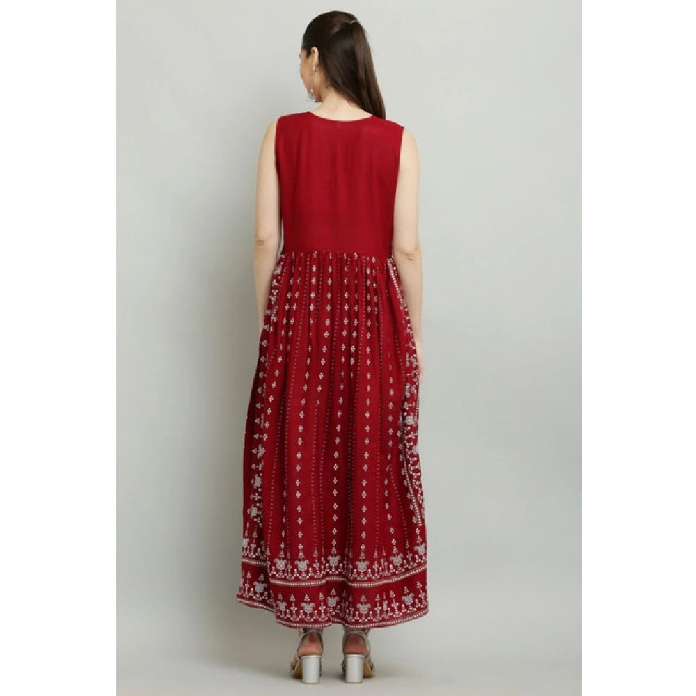 Women'S Casual Rayon Sleeveless Kurti (Maroon)