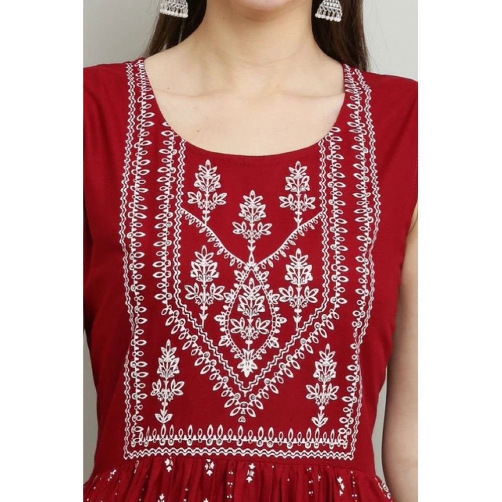 Women'S Casual Rayon Sleeveless Kurti (Maroon)