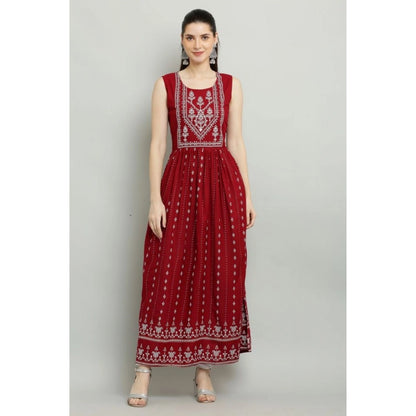 Women's Casual Rayon Sleeveless Kurti (Maroon)