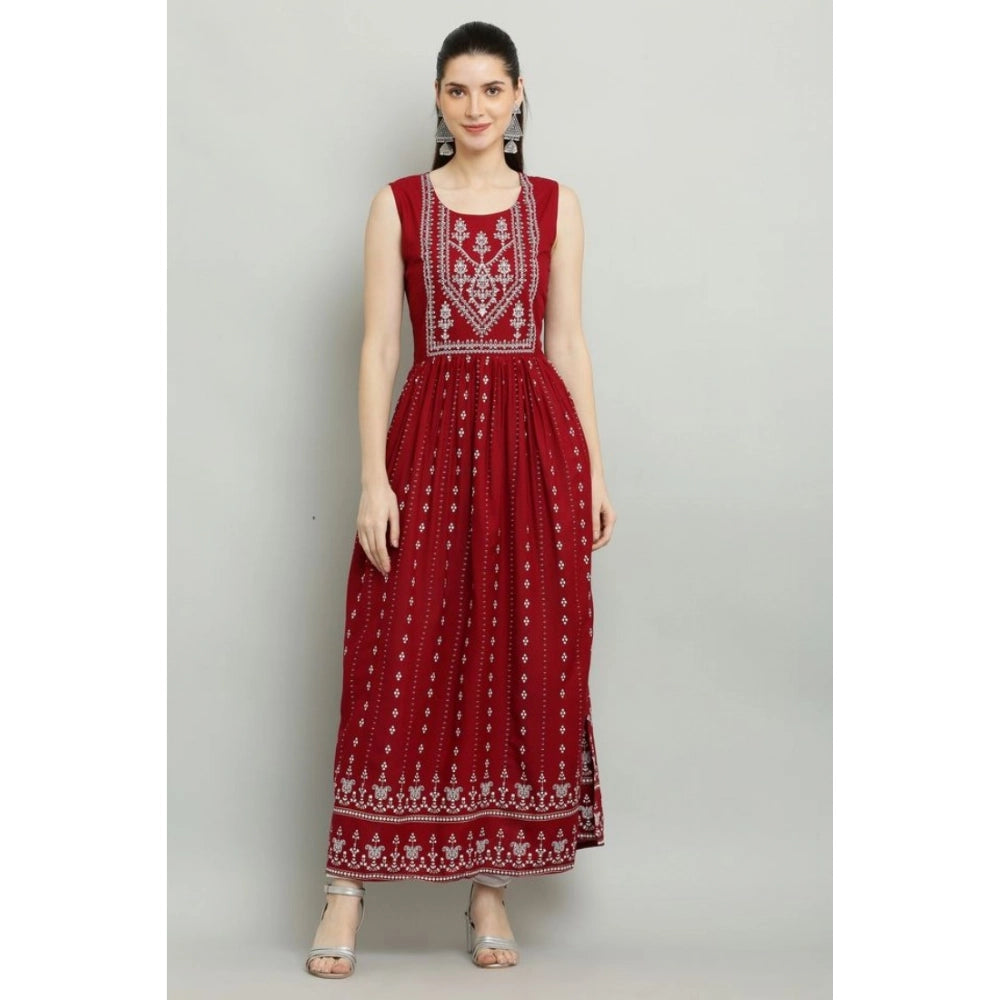 Women'S Casual Rayon Sleeveless Kurti (Maroon)