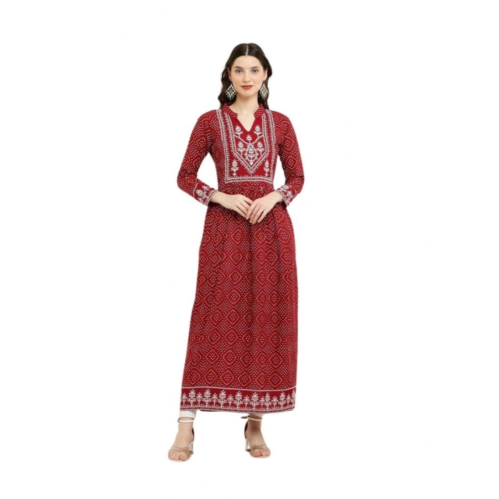 Women'S Casual Rayon Full Sleeve Kurti (Maroon)