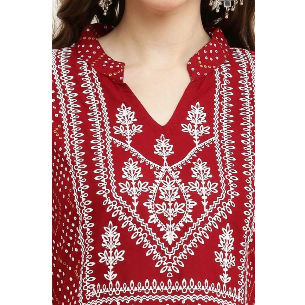 Women'S Casual Rayon Full Sleeve Kurti (Maroon)