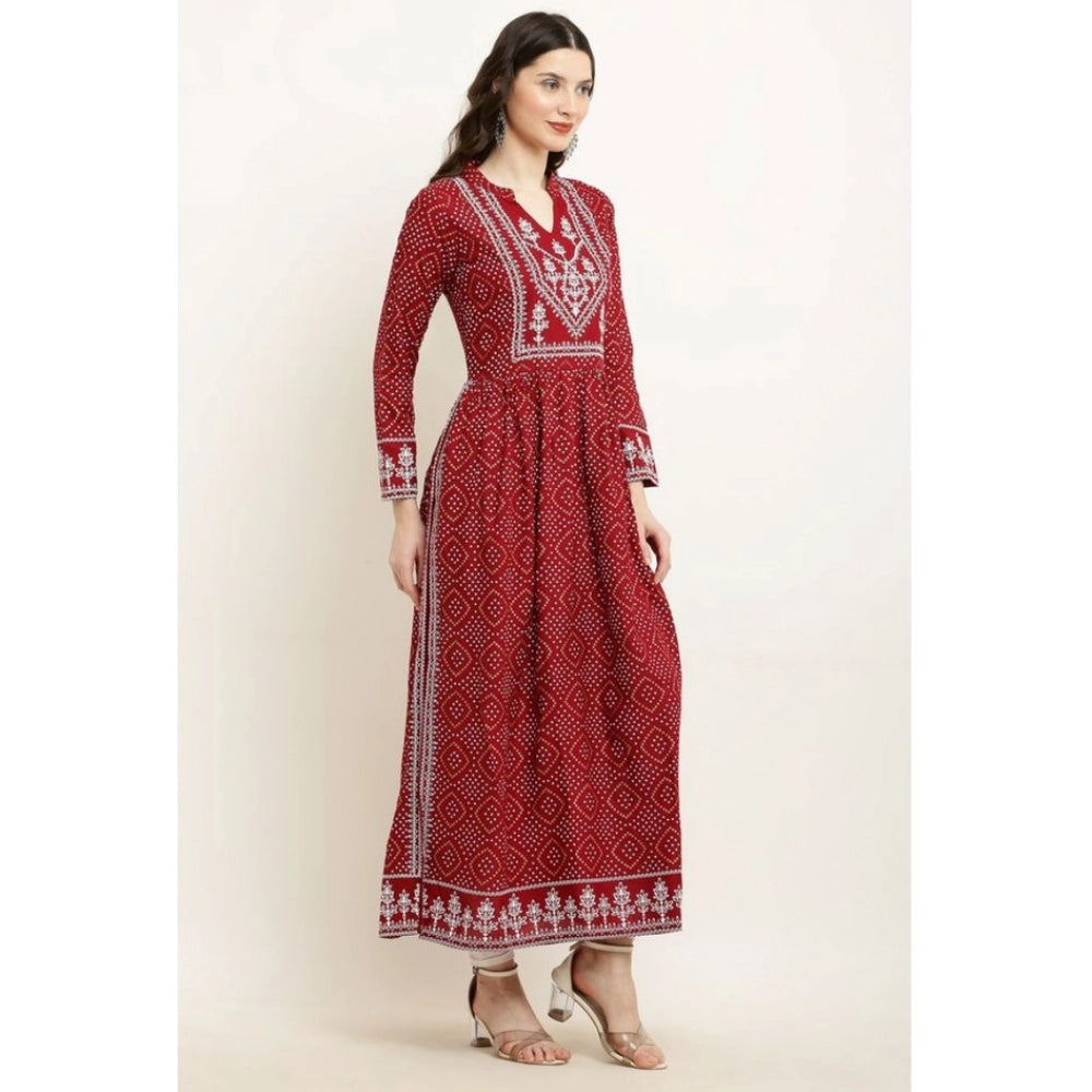 Women'S Casual Rayon Full Sleeve Kurti (Maroon)