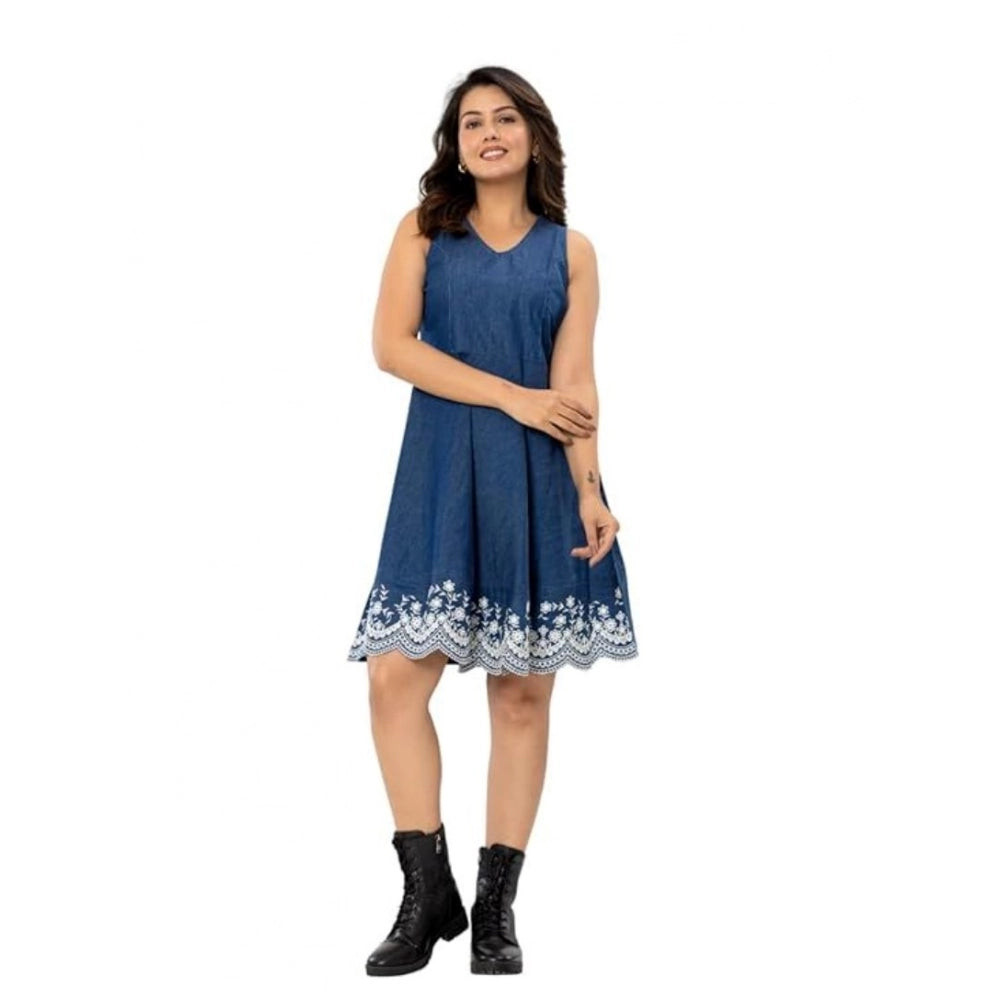 Women's Casual Denim Sleeveless Dress (Blue) - VANSHELLE