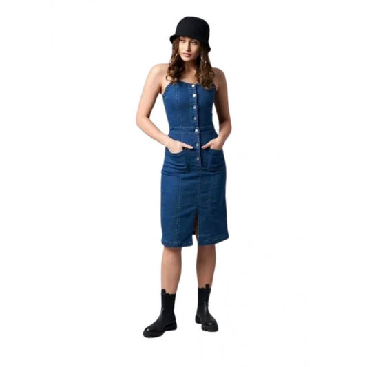 Women's Casual Denim Sleeveless Dress (Blue) - VANSHELLE