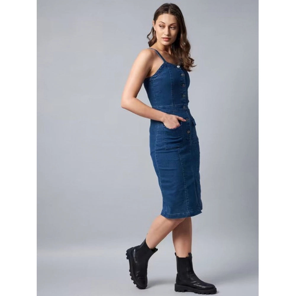 Women's Casual Denim Sleeveless Dress (Blue) - VANSHELLE