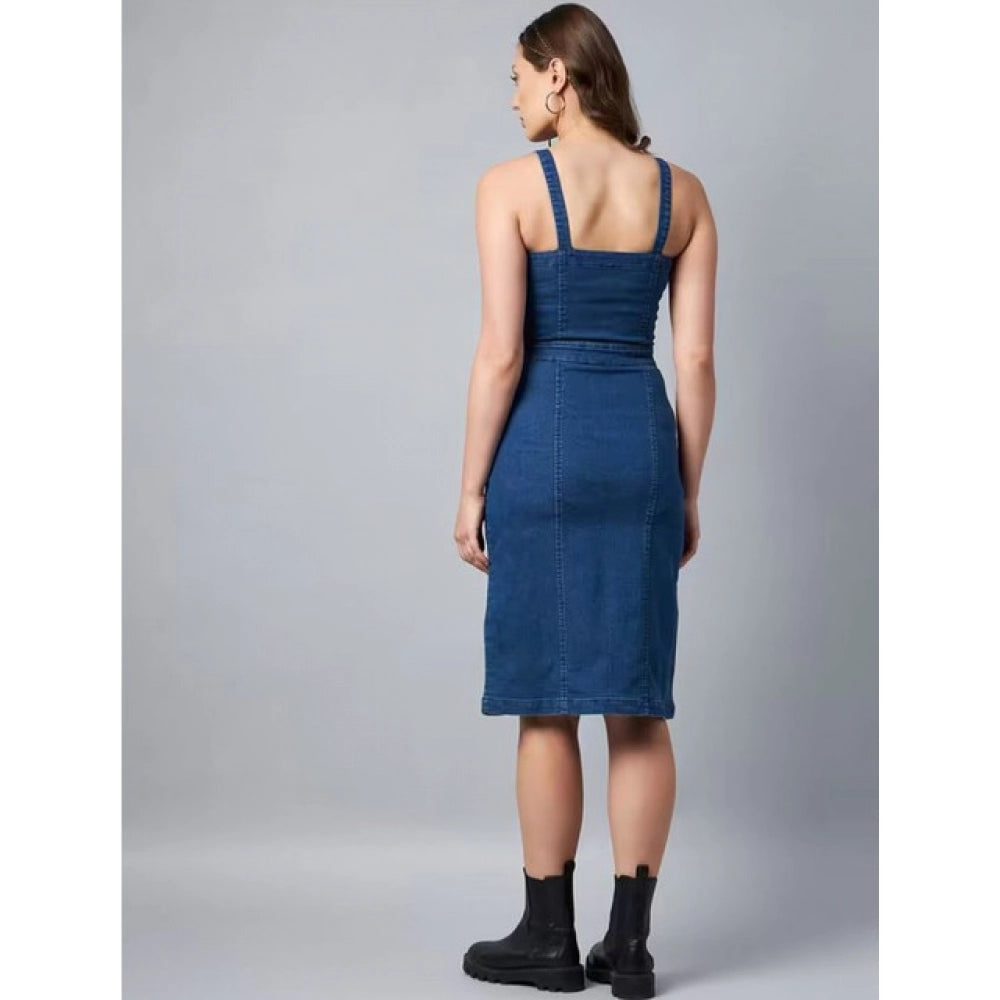 Women's Casual Denim Sleeveless Dress (Blue) - VANSHELLE