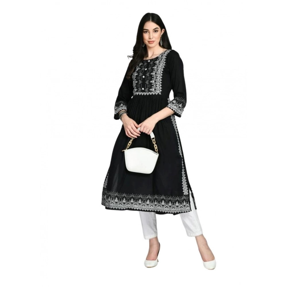 Women's Casual Rayon 3-4th Sleeves Kurti (Black) - VANSHELLE